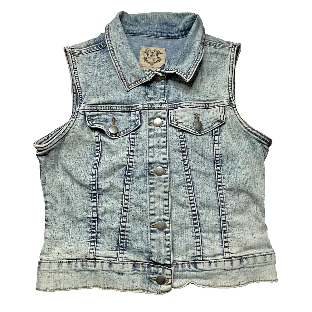 Love Culture Denim‎ Vest Womens Large Acid Wash Cropped Y2K Trucker